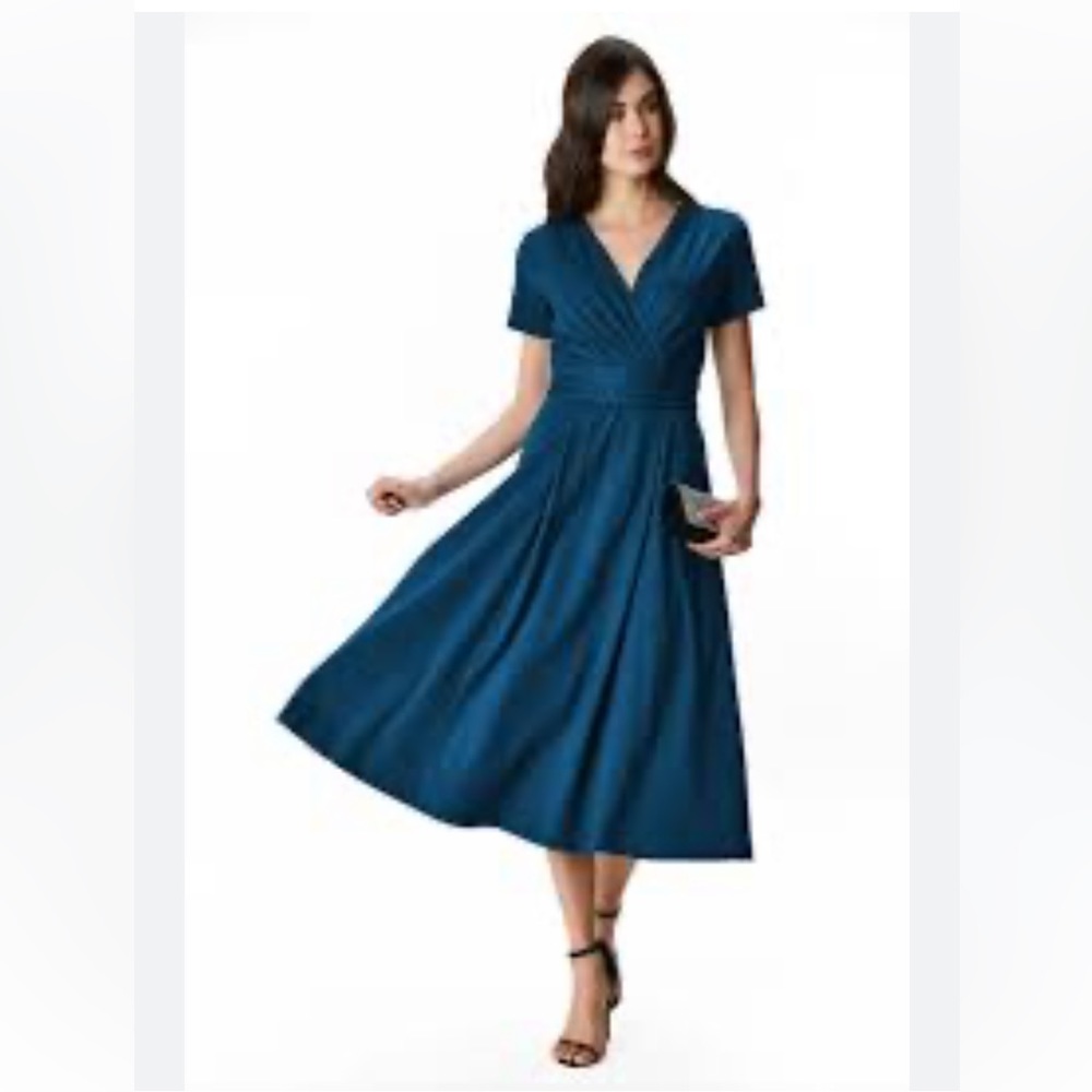 Jason Wu Faux Wrap Navy Blue Dress Size Medium Sz 10 100% Silk
